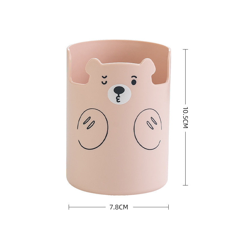 Cute Bear Pen Holder - Creative Round Plastic Storage Box