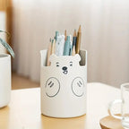Cute Bear Pen Holder - Creative Round Plastic Storage Box