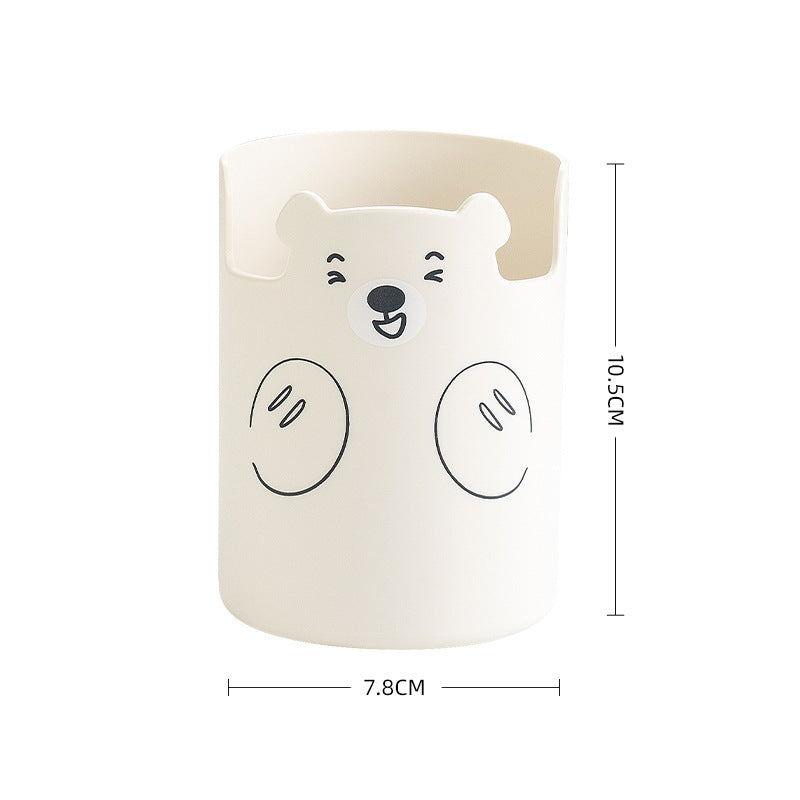 Cute Bear Pen Holder - Creative Round Plastic Storage Box