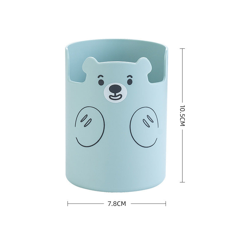Cute Bear Pen Holder - Creative Round Plastic Storage Box