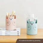 Cute Bear Pen Holder - Creative Round Plastic Storage Box